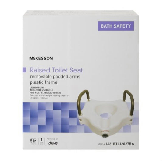 McKesson Raised Toilet Seat with Arms, 5 Inch Height Standard / Elongated 300 lbs. Weight Capacity