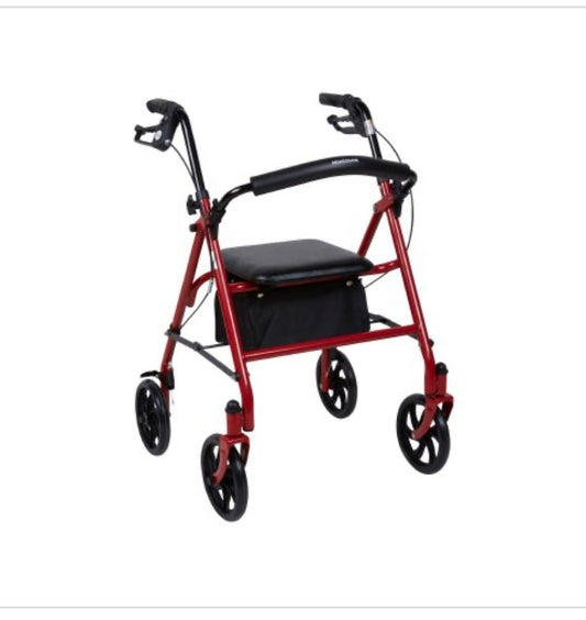 McKesson Folding Steel Four-Wheel Rollator, 12-Inch Seat Width, Red